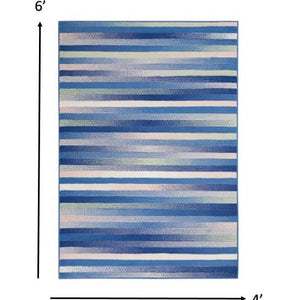 4’ X 6’ Blue And Ivory Halftone Stripe Area Rug