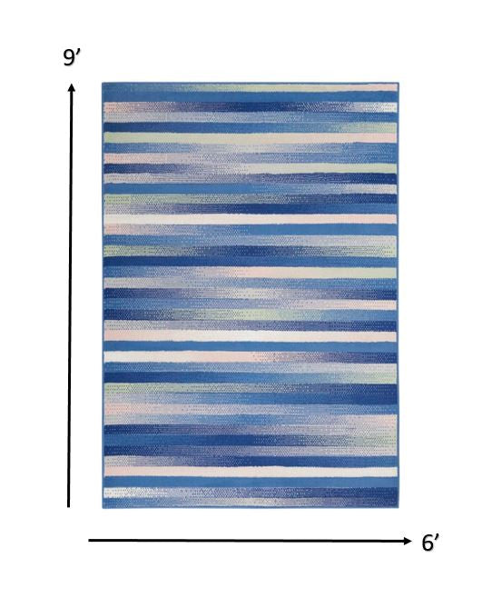 4’ X 6’ Blue And Ivory Halftone Stripe Area Rug