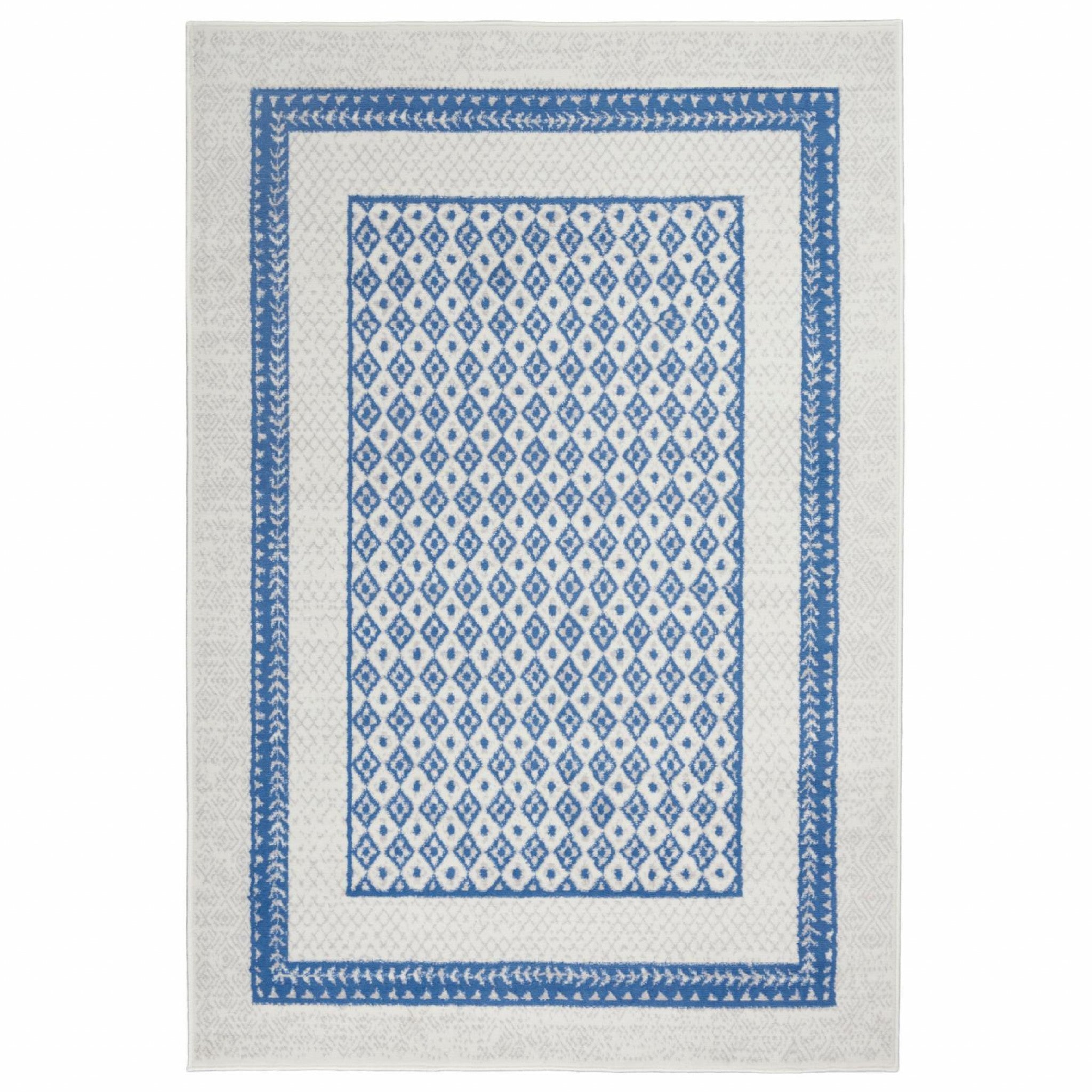 4’ X 6’ Ivory And Blue Geometric Area Rug