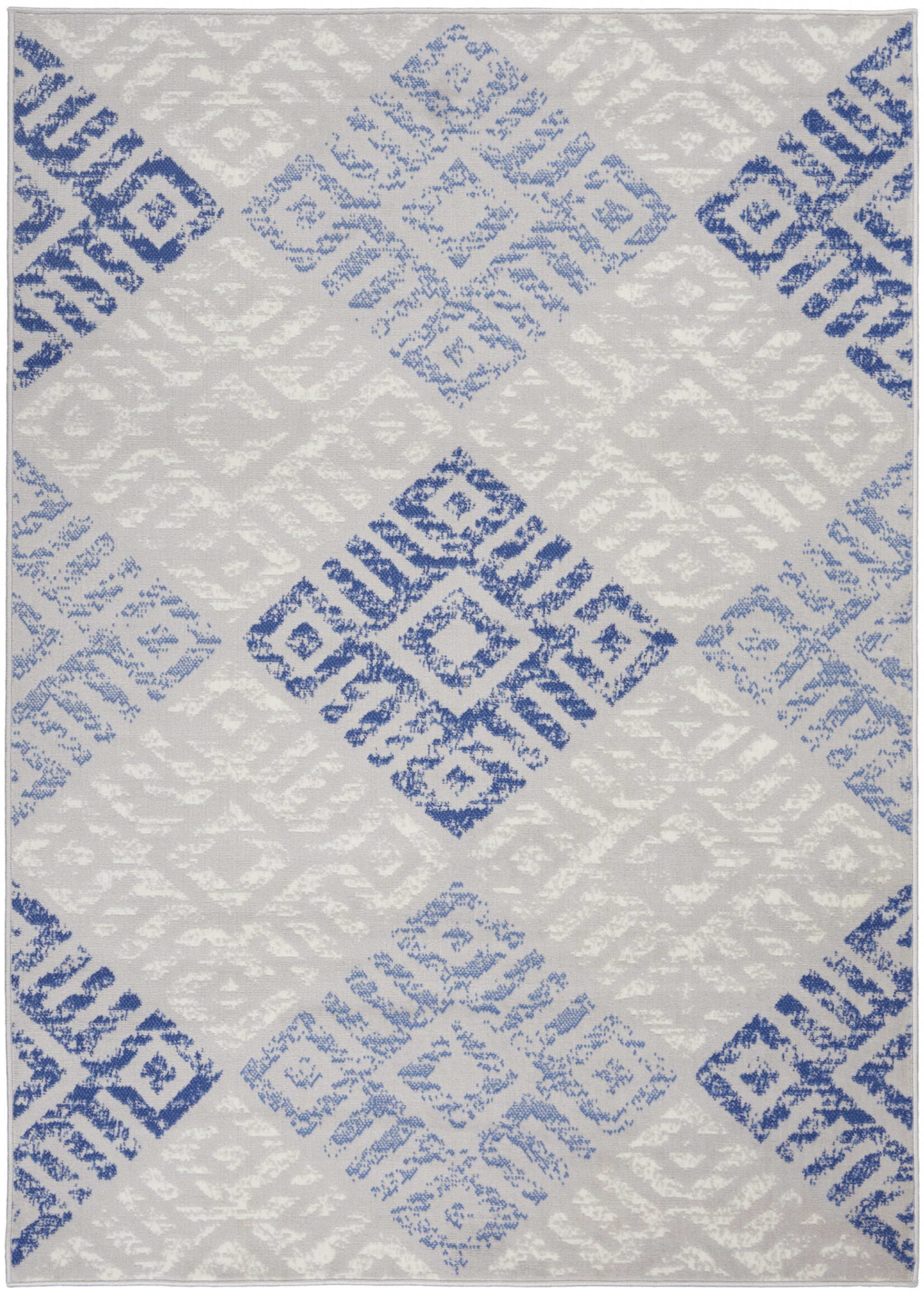 4’ X 6’ Gray And Blue Diamonds Area Rug