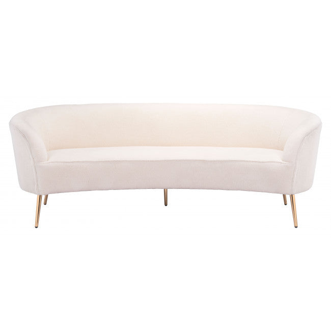 86" White Polyester Blend And Gold Standard Sofa