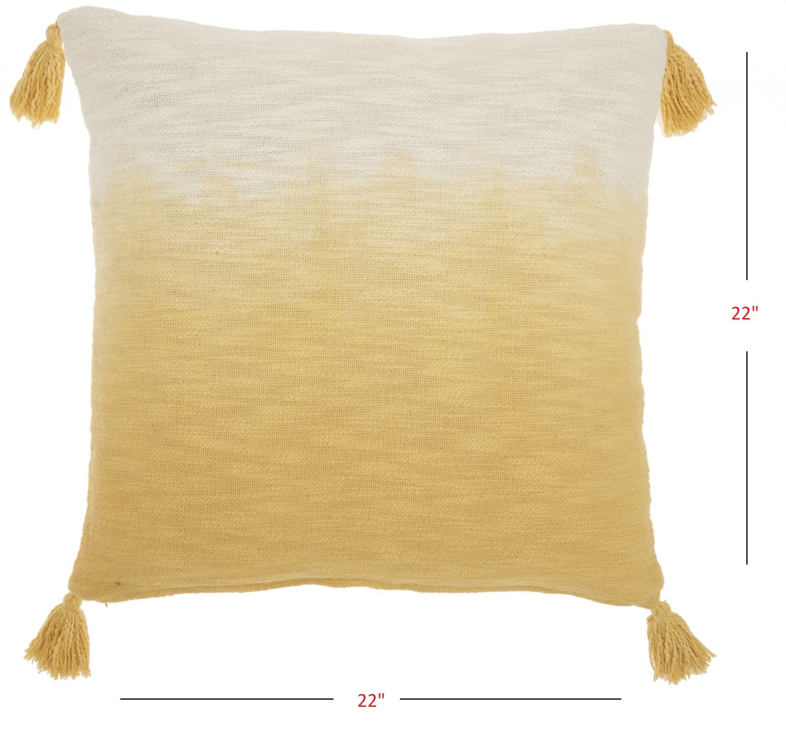 22" Yellow Ombre Tasseled Throw Pillow