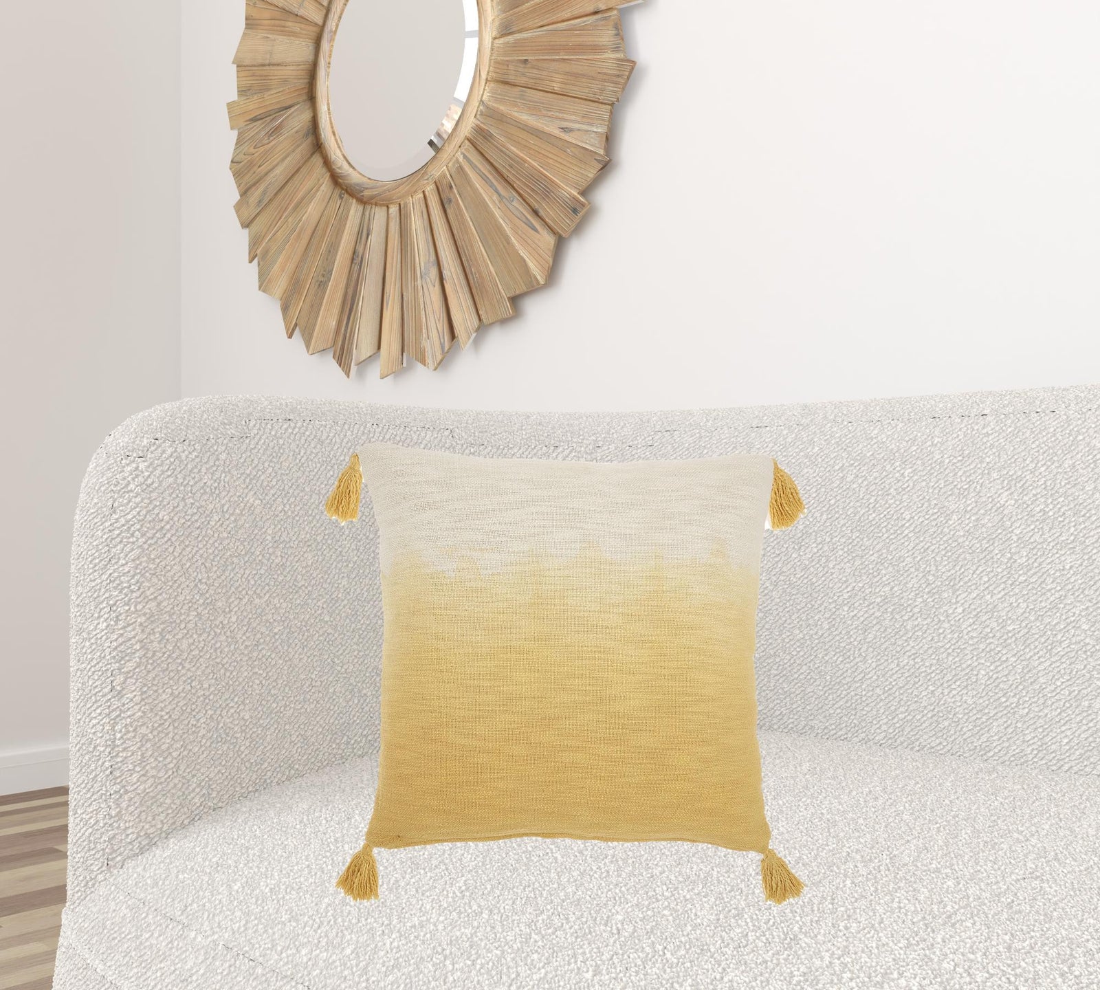 22" Yellow Ombre Tasseled Throw Pillow