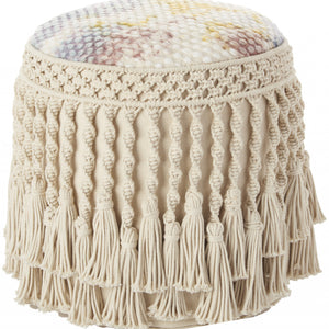 18" Boho Ivory Macrame Round Pouf Ottoman