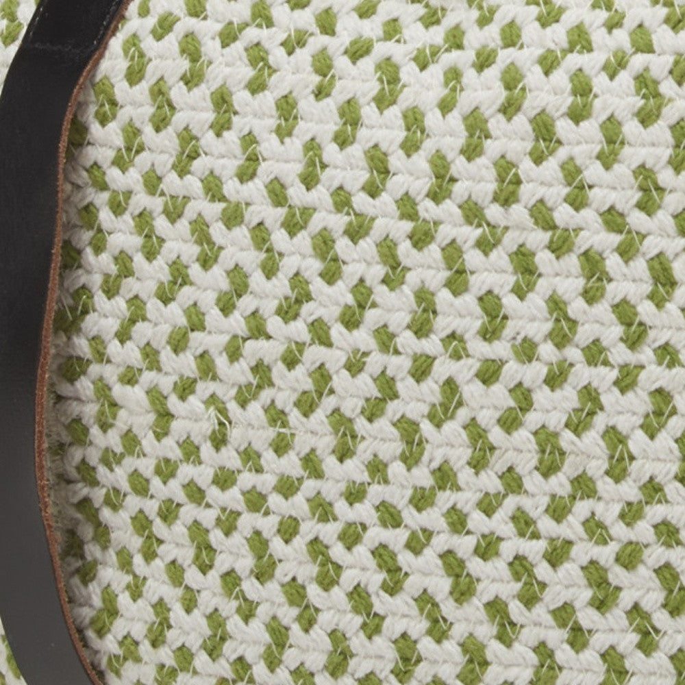 20" Green And White Round Pouf Ottoman