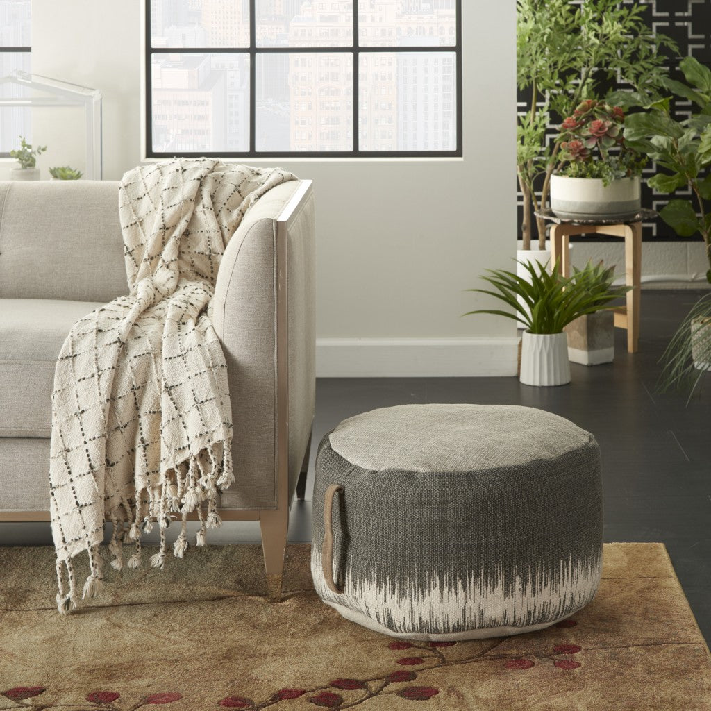 20"  Dark Grey Abstract Round Pouf Ottoman