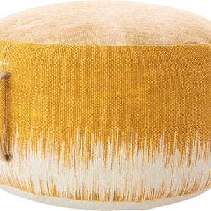 Rustic Yellow Abstract Round Pouf Ottoman 20"