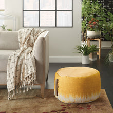 Rustic Yellow Abstract Round Pouf Ottoman 20