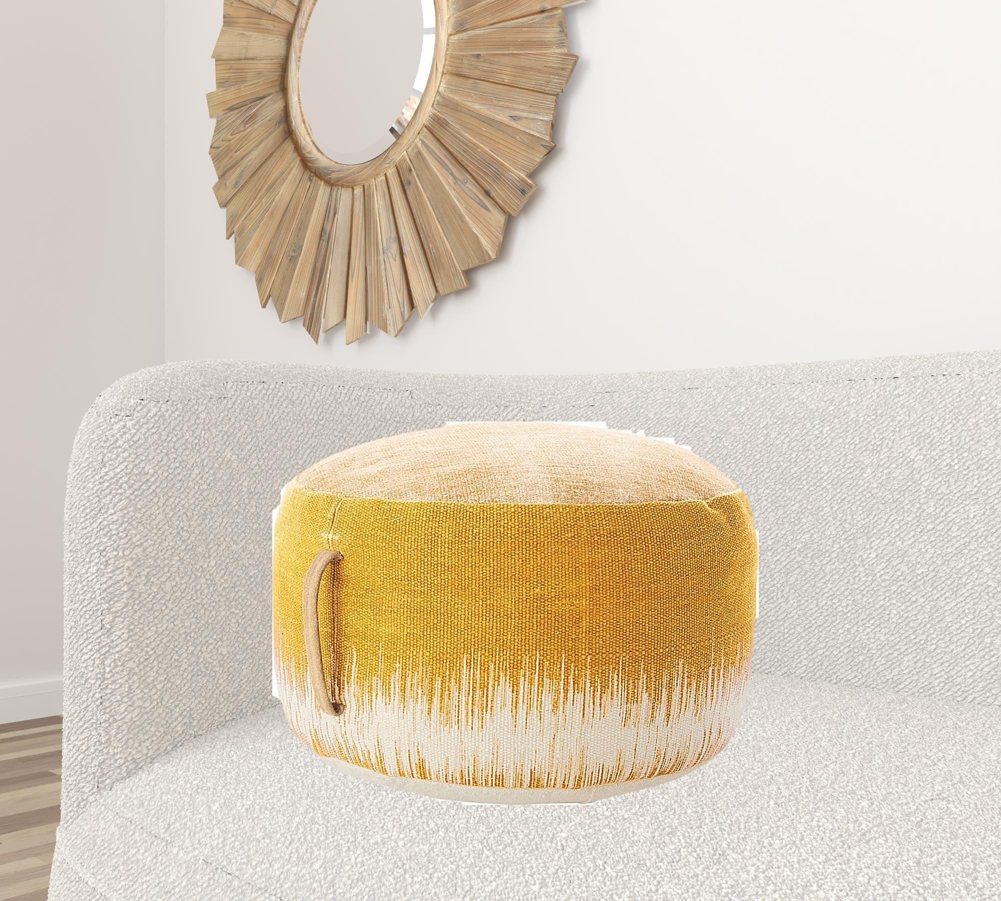 Rustic Yellow Abstract Round Pouf Ottoman 20"