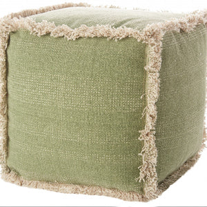Sage Textural Shaggy Edge Pouf Ottoman