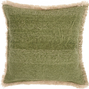 Deep Green Fringed Throw Pillow