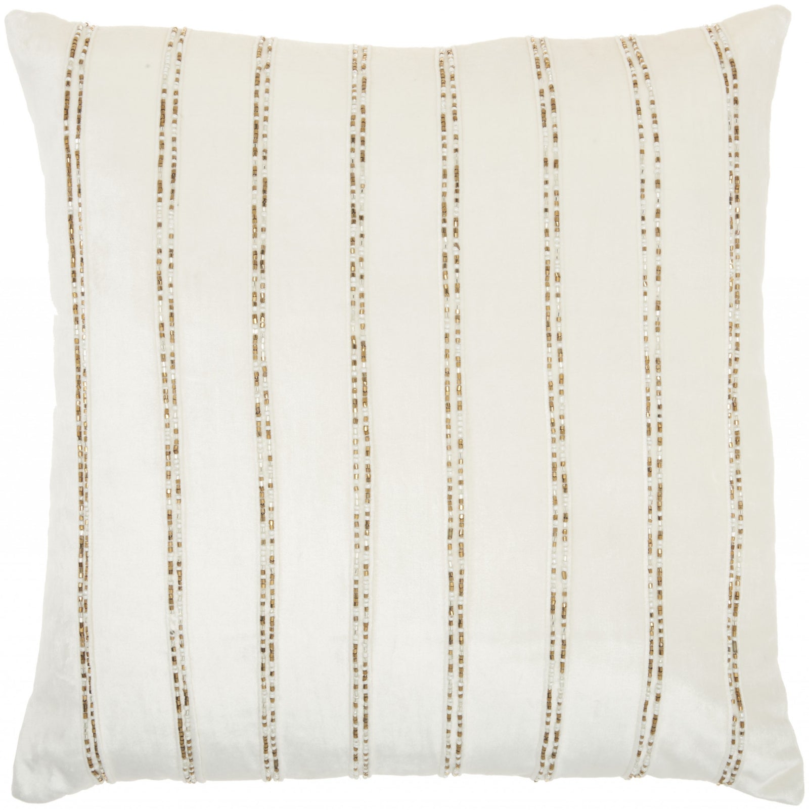 Glam Ivory And Gold Accent Throw Pillow With Beaded Details