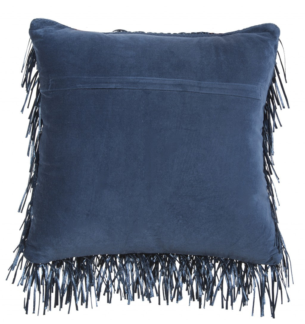 Unique Navy Blue Shag Accent Pillow