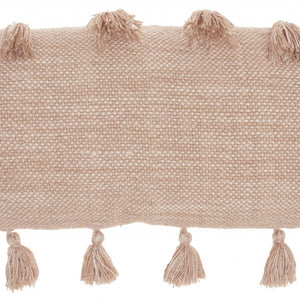Rose Pink Tasseled Lumbar Pillow