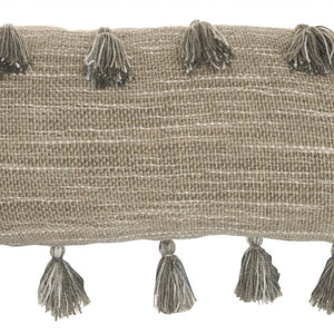 Gray Tasseled Lumbar Pillow