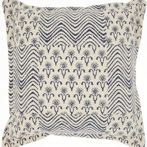 Indigo And Ivory Floral Waves Throw Pillow