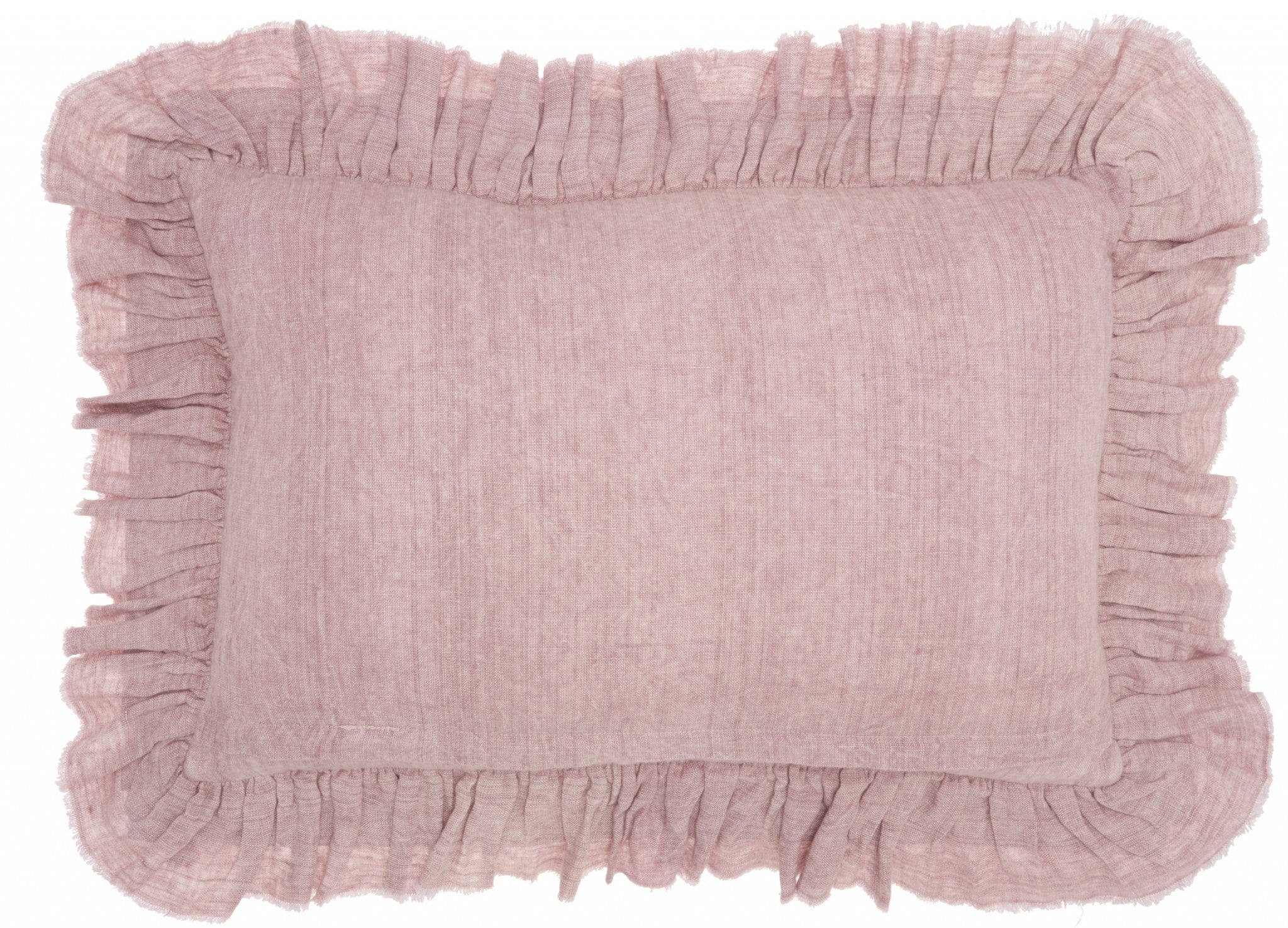 Dainty Ruffle Edged Pink Lumbar Pillow
