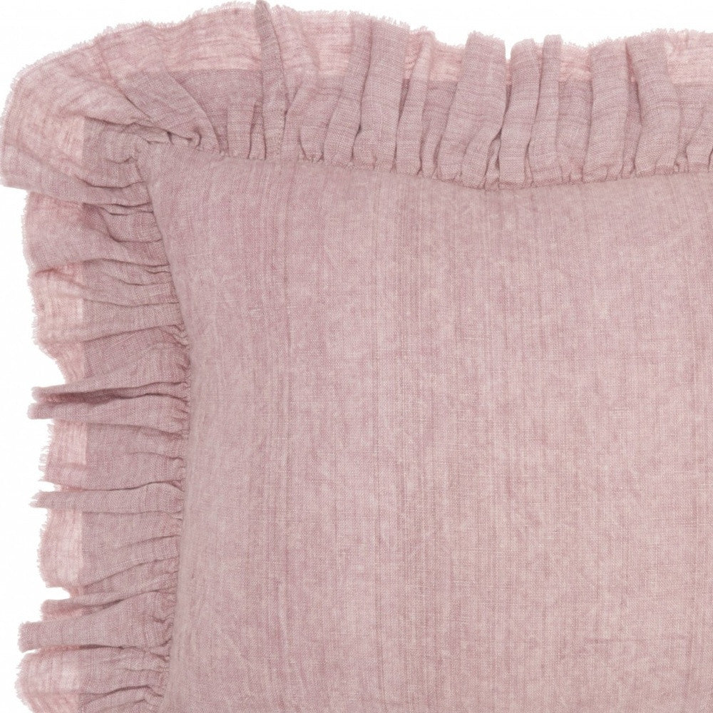 Dainty Ruffle Edged Pink Lumbar Pillow