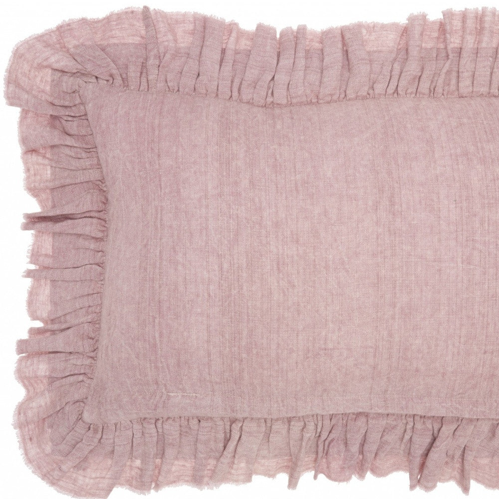 Dainty Ruffle Edged Pink Lumbar Pillow