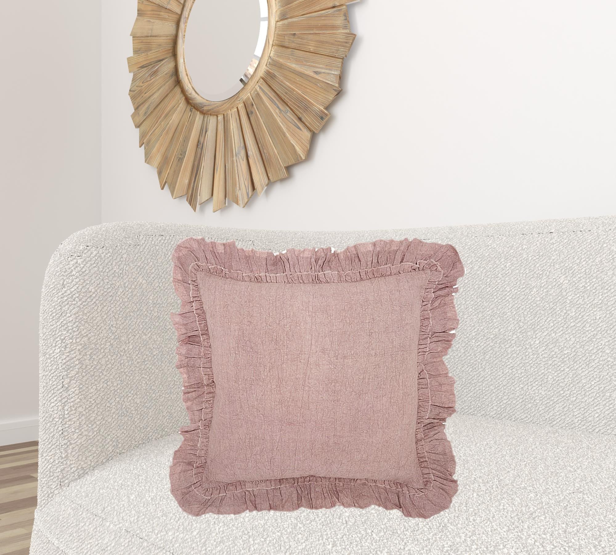 Dainty Ruffle Edged Pink Throw Pillow