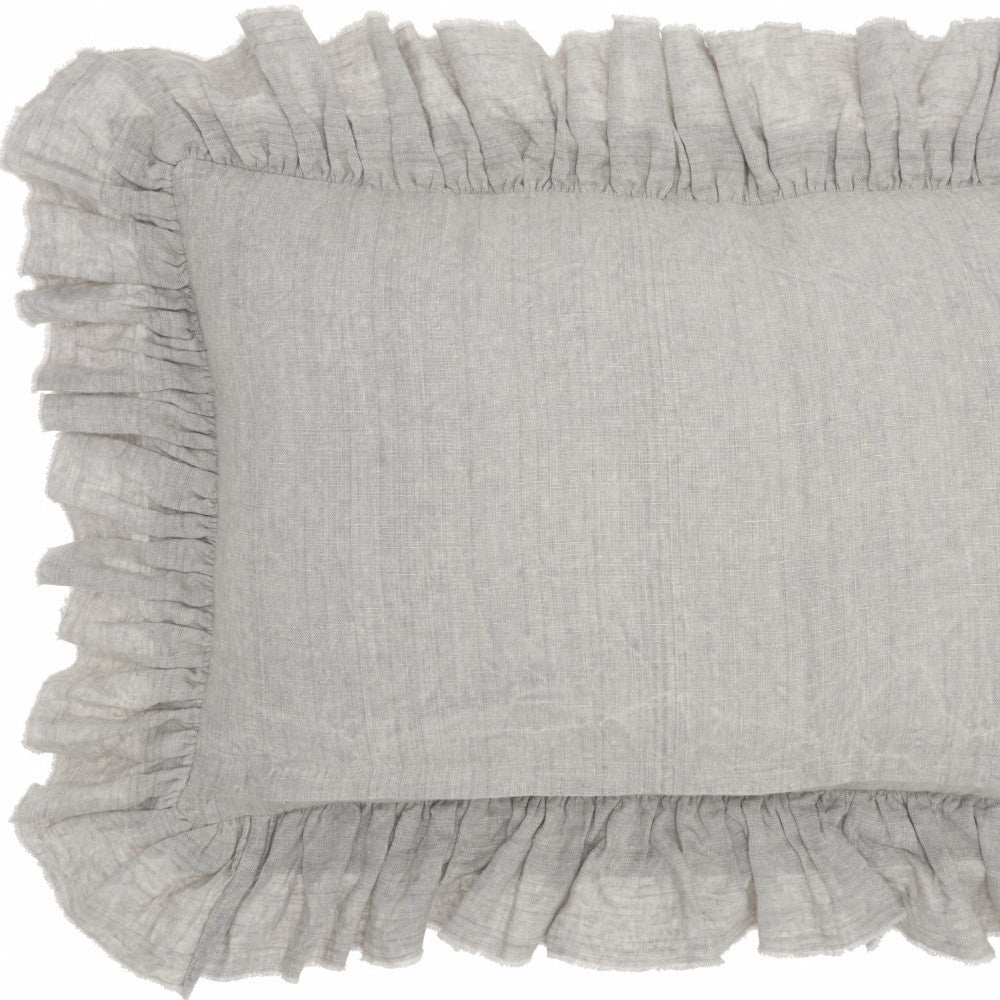 Dainty Ruffle Edged Light Gray Lumbar Pillow