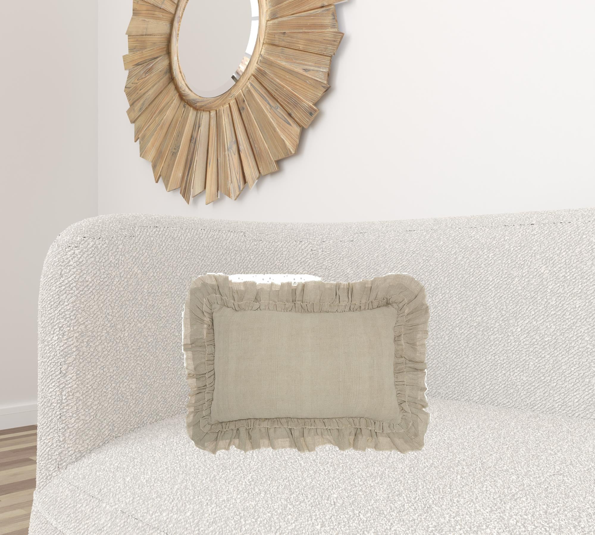 Dainty Ruffle Edged Beige Lumbar Pillow