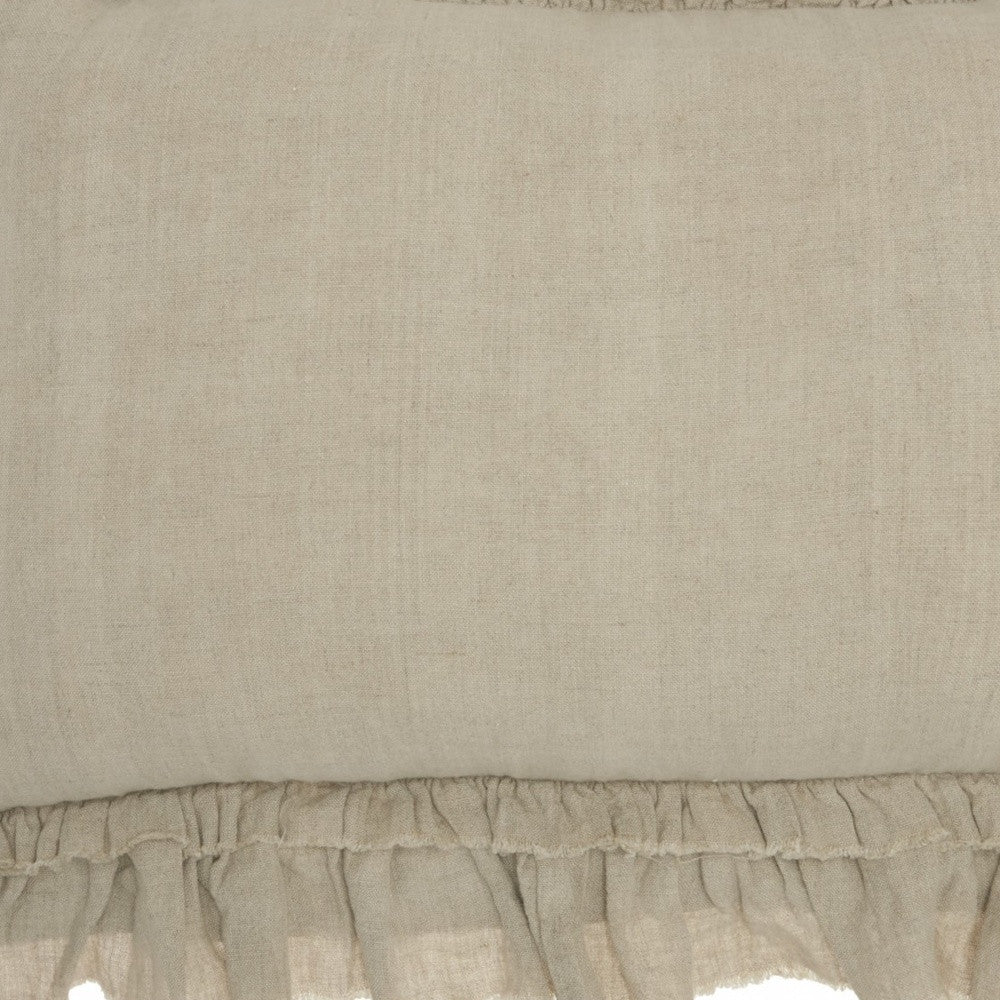 Dainty Ruffle Edged Beige Lumbar Pillow