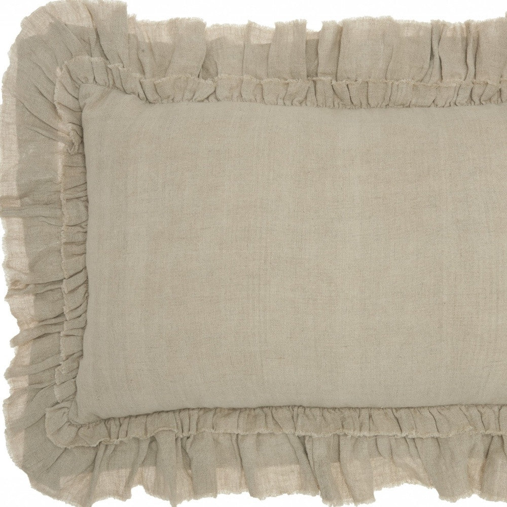 Dainty Ruffle Edged Beige Lumbar Pillow