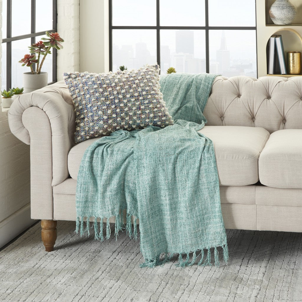 Blue Green Ivory Multi Woven Lumbar Pillow - 14" x 20"