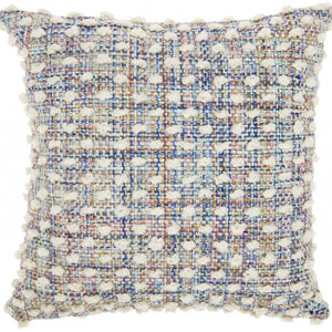 18" Ivory Blue Green Multi Woven Detailed Throw Pillow