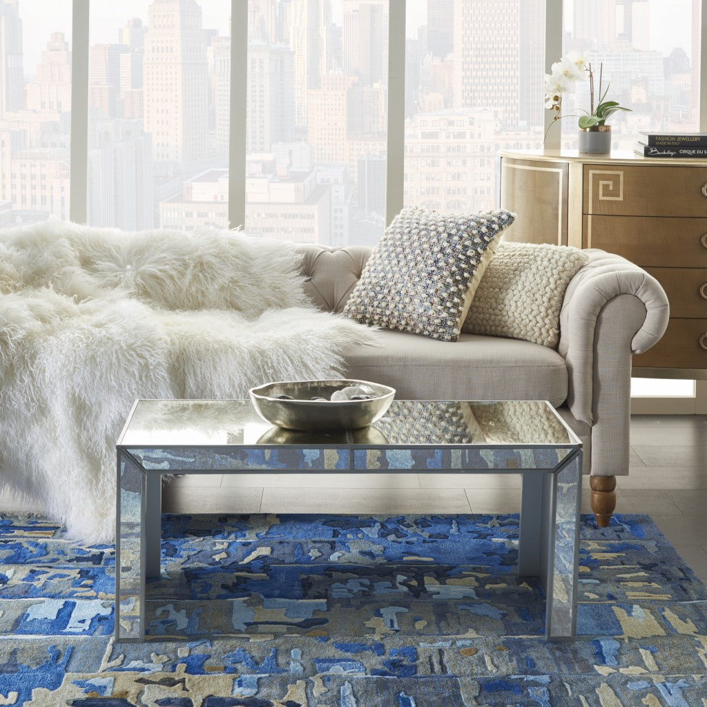 18" Ivory Blue Green Multi Woven Detailed Throw Pillow