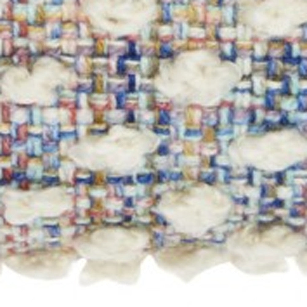 18" Ivory Blue Green Multi Woven Detailed Throw Pillow