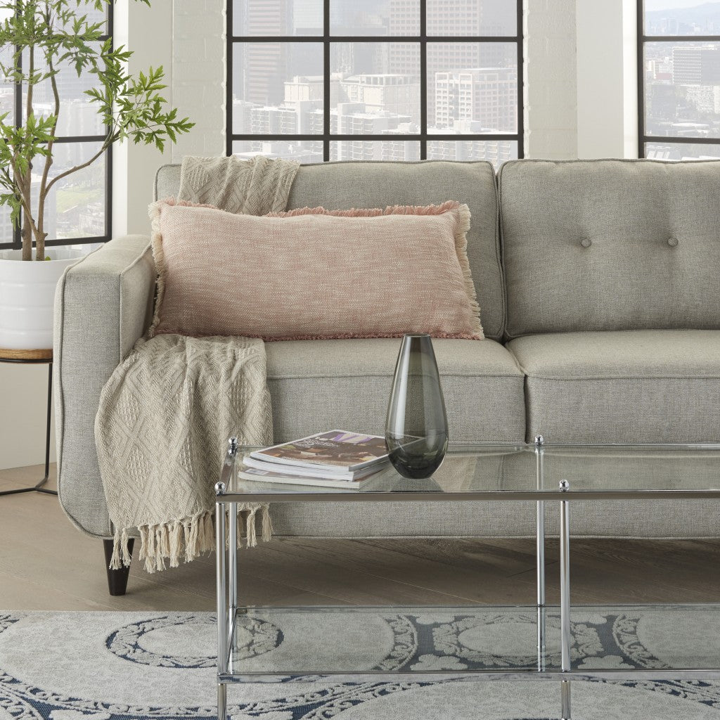 Cojín lumbar jaspeado tejido rosa y blanco