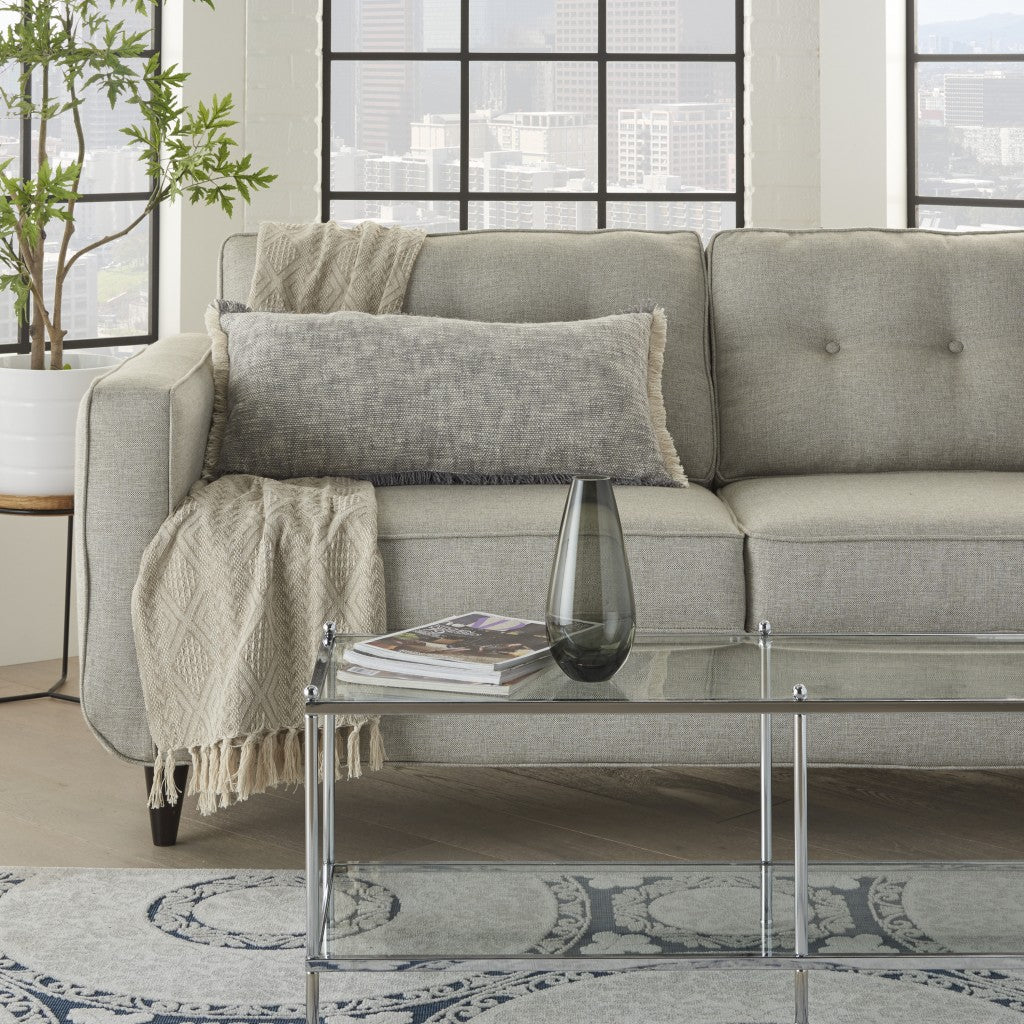 Cojín lumbar jaspeado tejido gris y blanco