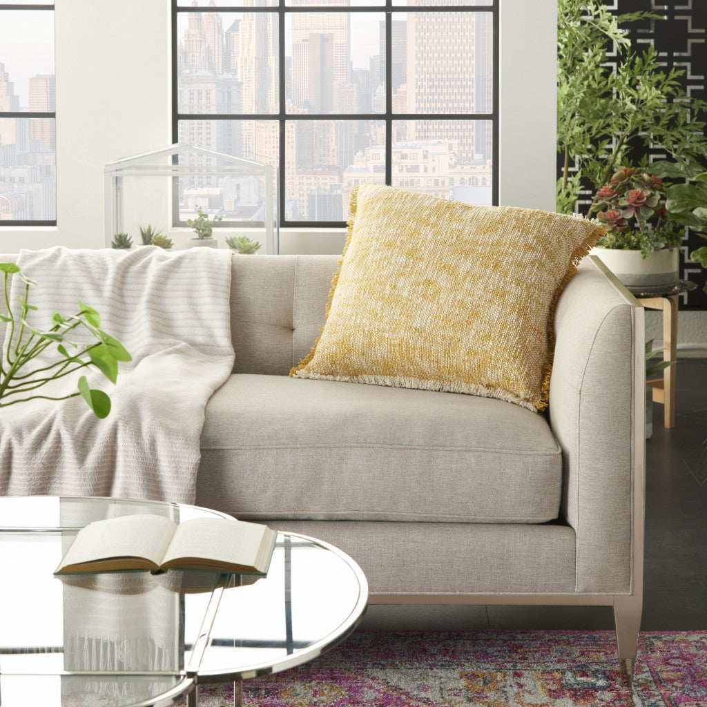 20" Mustard And Ivory Abstract Pattern Throw Pillow