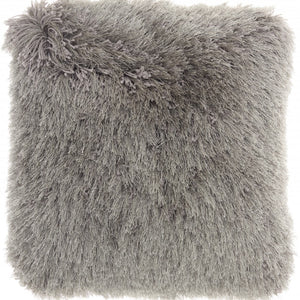 Plush Charcoal Shag Accent Throw Pillow