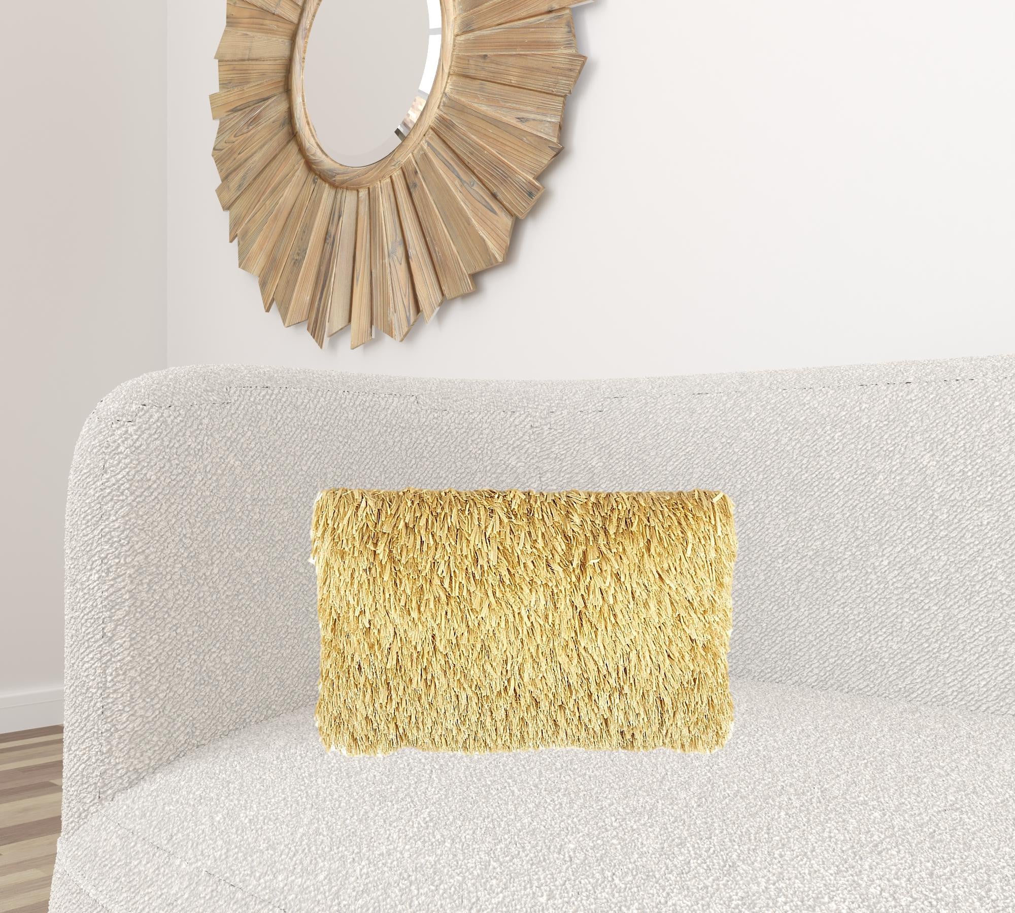 Long Yellow Shag Throw Pillow