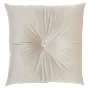 Off White Center Beaded Tuft Throw Pillow