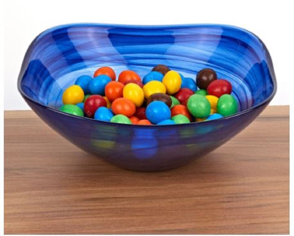 6 Contemporary Soft Square Blue Swirl Glass Bowl Set Of 2