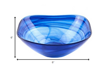 6 Contemporary Soft Square Blue Swirl Glass Bowl Set Of 2