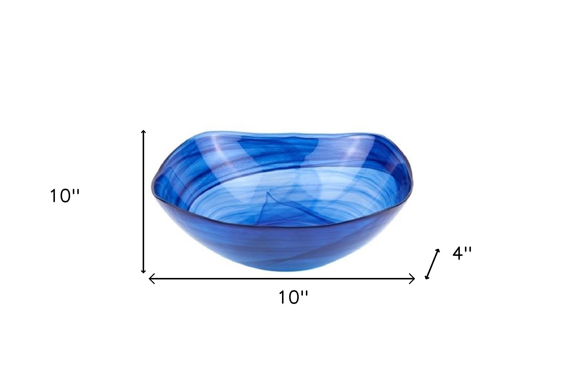 10 Contemporay Soft Square Blue Swirl Glass Bowl