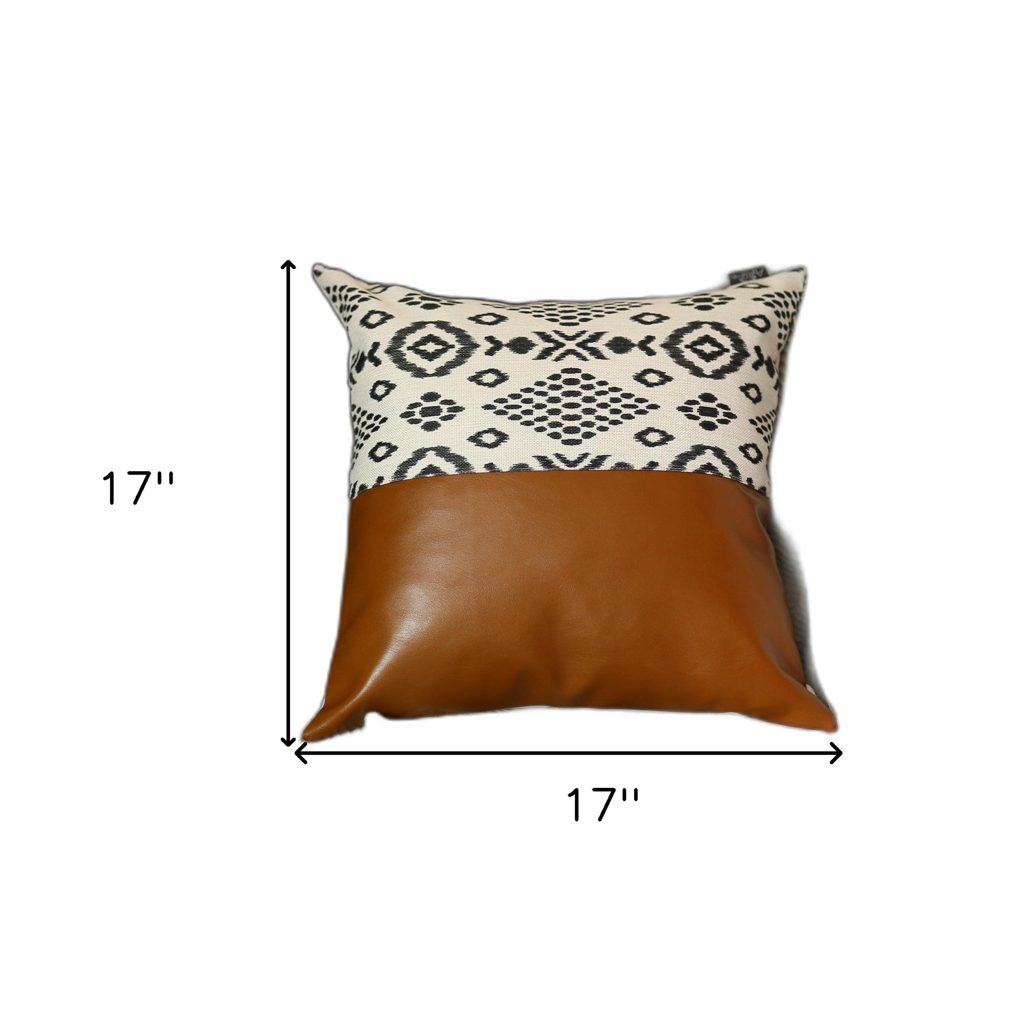 Warm Brown Faux Leather And Boho Abstract Pillow Cover
