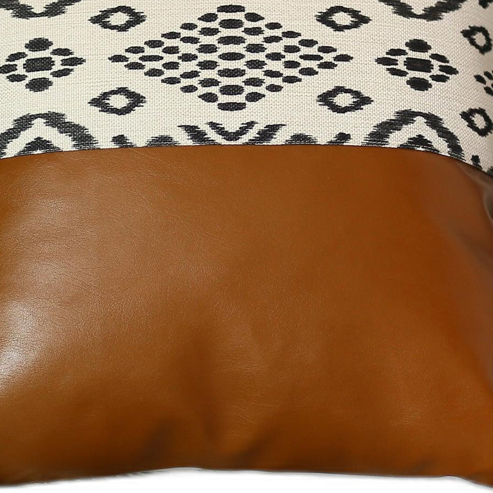 Warm Brown Faux Leather And Boho Abstract Pillow Cover