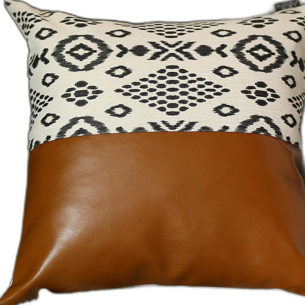 Warm Brown Faux Leather And Boho Abstract Pillow Cover