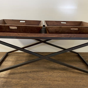 Modern Black Iron X Leg Wood Tray Coffee Table