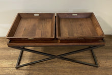 Modern Black Iron X Leg Wood Tray Coffee Table