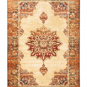 2’ X 8’ Gold And Orage Floral Medallionrunner Rug