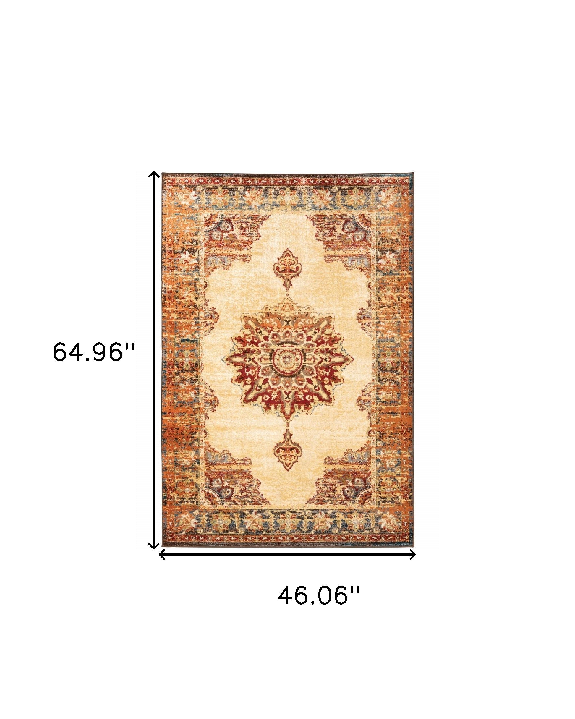 2’ X 8’ Gold And Orage Floral Medallionrunner Rug