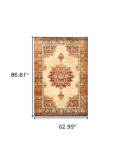 2’ X 8’ Gold And Orage Floral Medallionrunner Rug