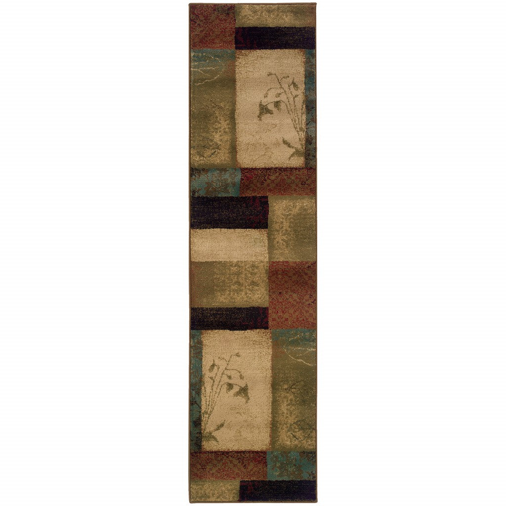 2’ X 3’ Beige And Brown Floral Block Pattern Scatter Rug